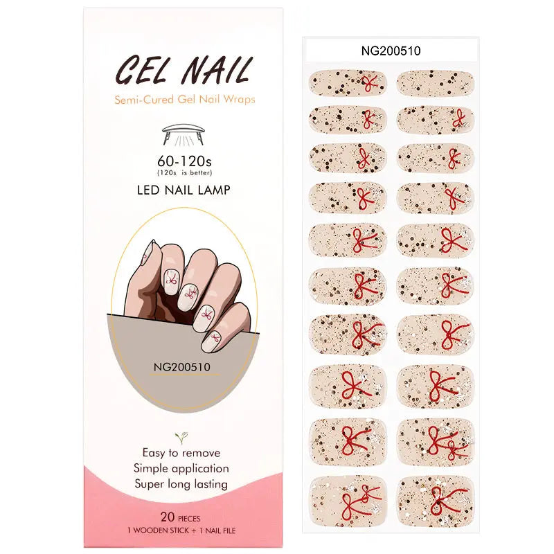 Semi Cured Gel Nail Strip Supplier Custom Red Ribbon Nail Sticker HUIZI