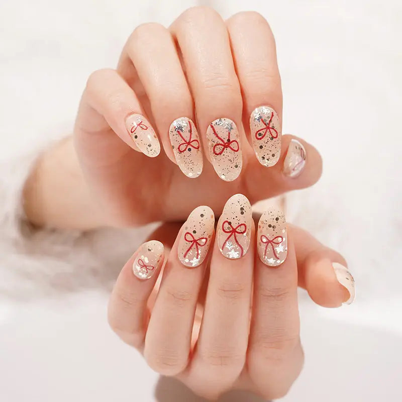 Semi Cured Gel Nail Strip Supplier Custom Red Ribbon Nail Sticker HUIZI