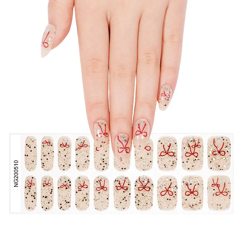 Semi Cured Gel Nail Strip Supplier Custom Red Ribbon Nail Sticker HUIZI