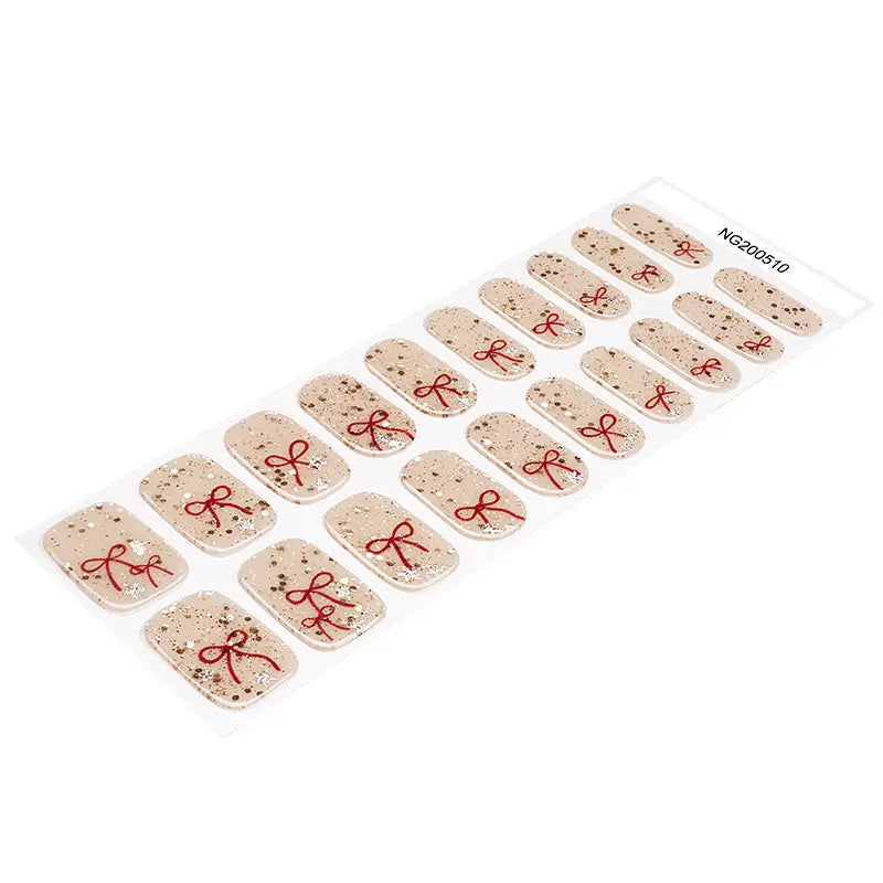 Semi Cured Gel Nail Strip Supplier Custom Red Ribbon Nail Sticker HUIZI