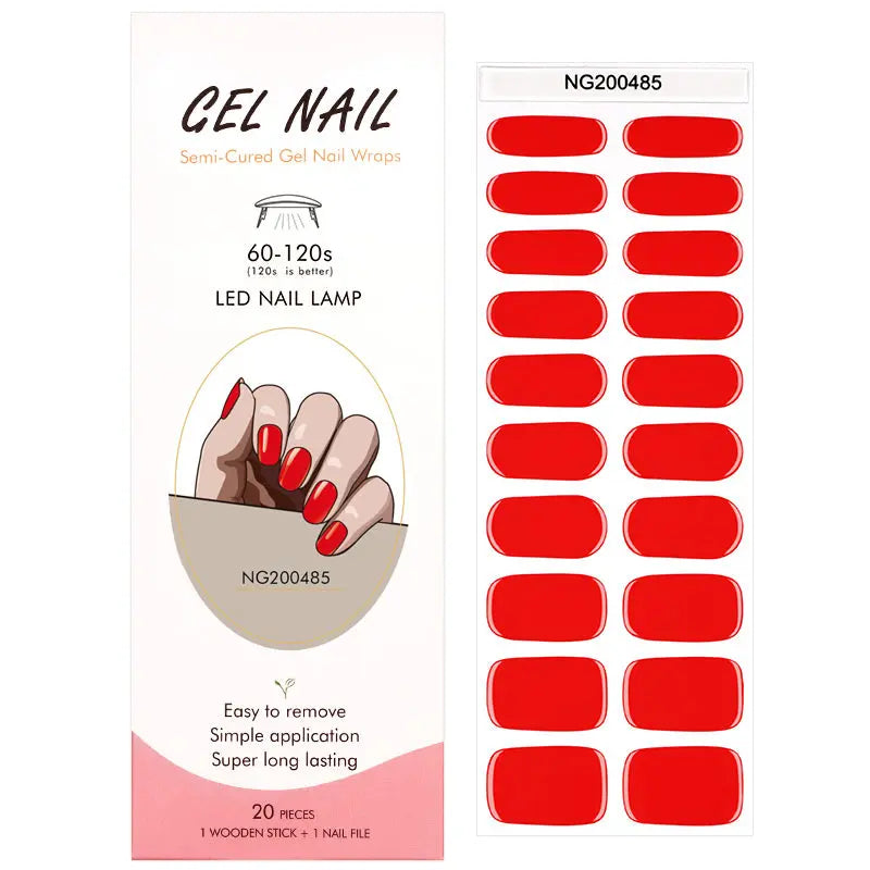 Semi Cured Gel Nail Strip Supplier Custom Red Valentine's Day Nail Art Sticker HUIZI