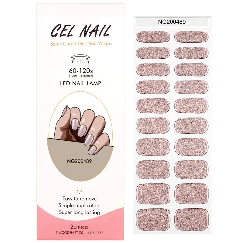 Semi Cured Gel Nail Strip Supplier Custom Rose Gold Glitter Nail Sticker HUIZI