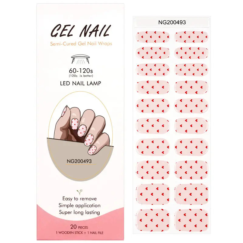 Semi Cured Gel Nail Strip Supplier Custom Valentine's Day Nail Sticker HUIZI