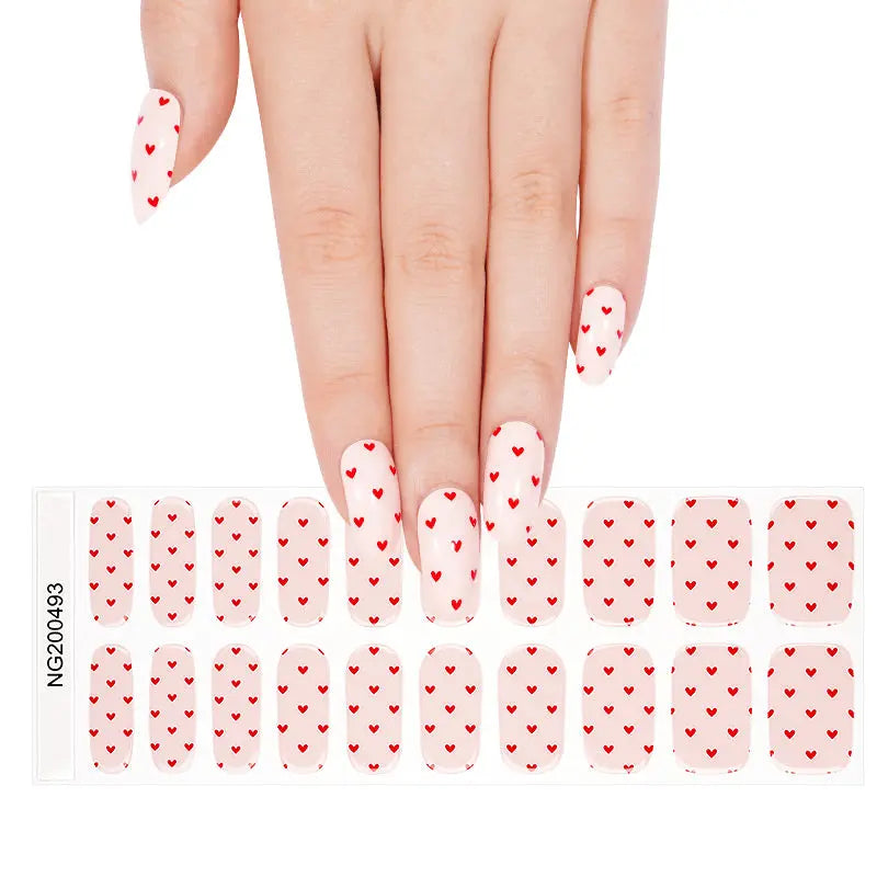 Semi Cured Gel Nail Strip Supplier Custom Valentine's Day Nail Sticker HUIZI