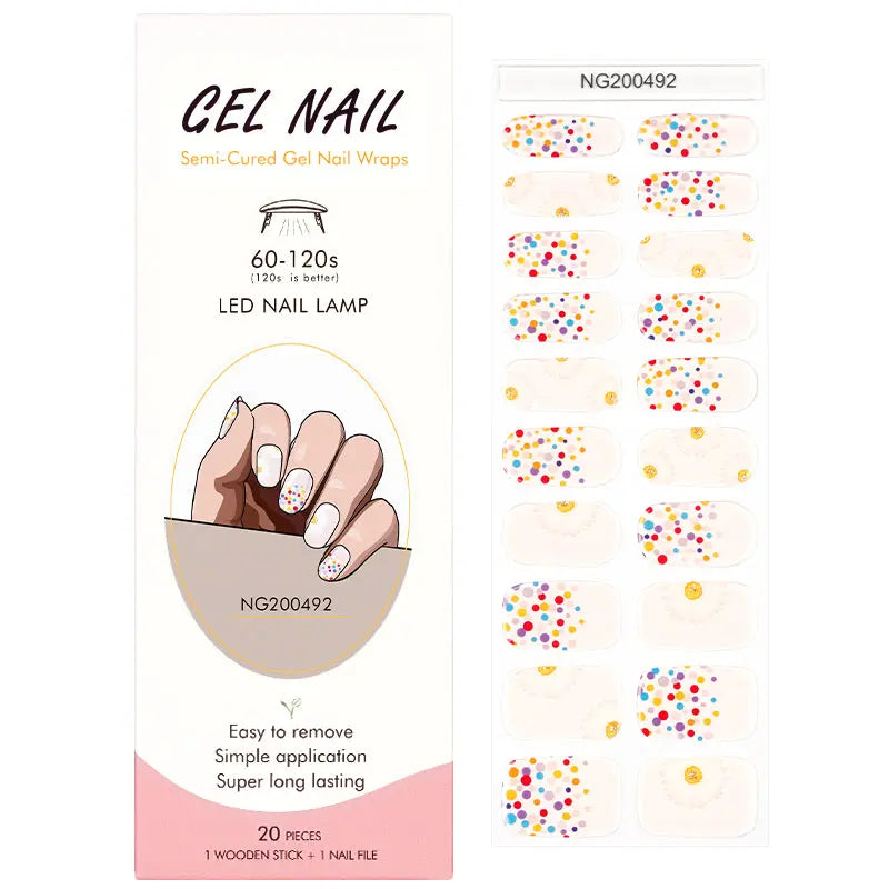 Semi Cured Gel Nail Strip Supplier Custom White Chrysanthemum Nail Sticker HUIZI