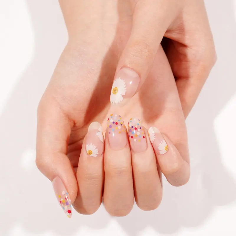 Semi Cured Gel Nail Strip Supplier Custom White Chrysanthemum Nail Sticker HUIZI