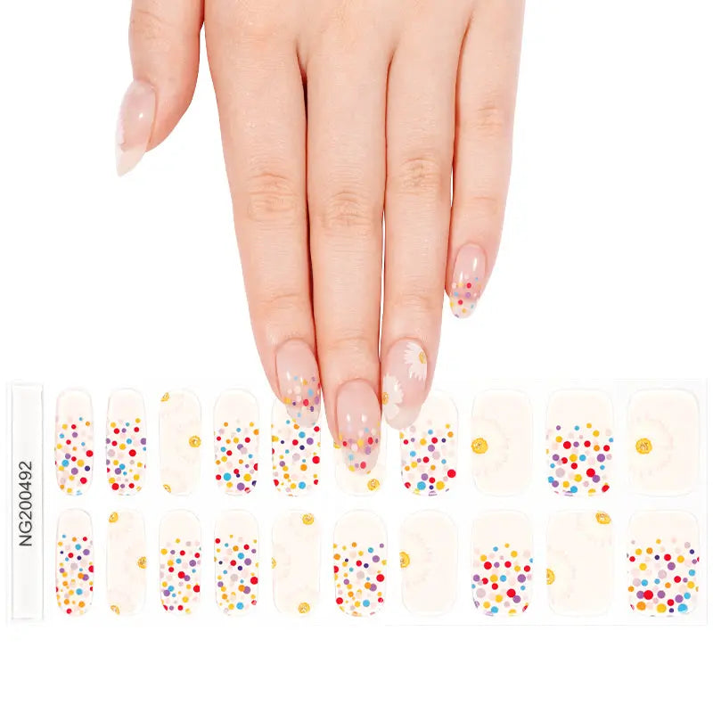 Semi Cured Gel Nail Strip Supplier Custom White Chrysanthemum Nail Sticker HUIZI