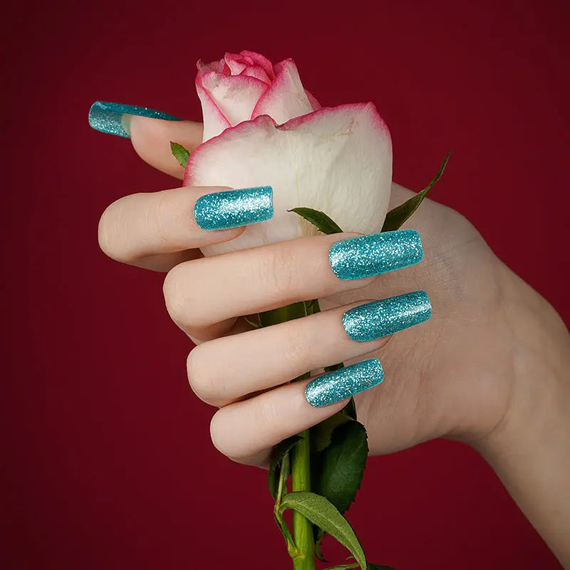 Semi-Cured Gel Nails Enhanced With Custom-Designed Wraps Wholesale Blue Glitter Nails - Huizi HUIZI