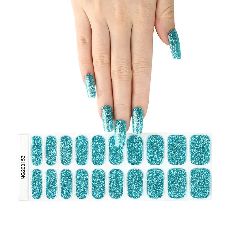 Semi-Cured Gel Nails Enhanced With Custom-Designed Wraps Wholesale Blue Glitter Nails - Huizi HUIZI