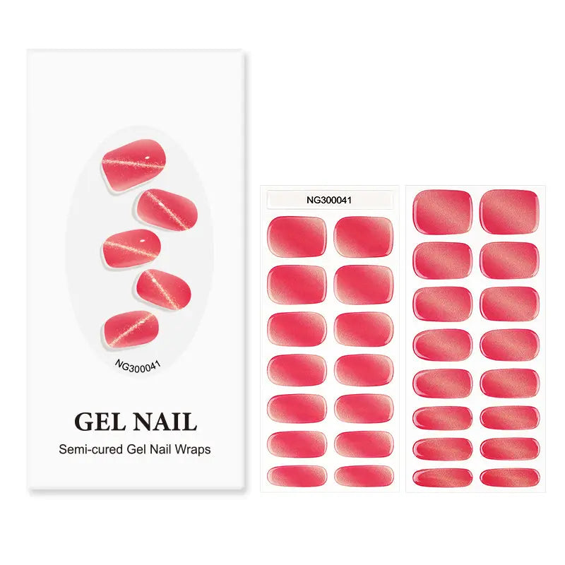 Semi cured Gel Nail Strip Supplier Custom Cat eye Glitter Gel Nail Strips HUIZI