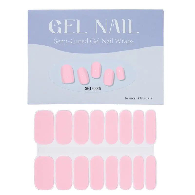 Solid Pink Sime Cured Gel Nail Wraps  Pink Rose Gel Nails Wholesale - Huizi HUIZI