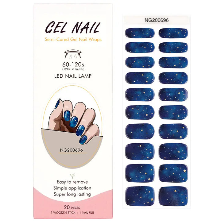 Starry Night Nail Art Semi-Cured Gel Nail Wraps Private Label OEM Whol