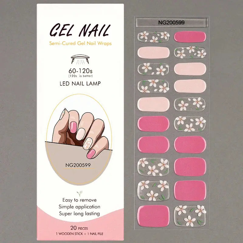 Transparent Gel Nail Stickers Wholesale Floral Gel Nail Strips Custom HUIZI