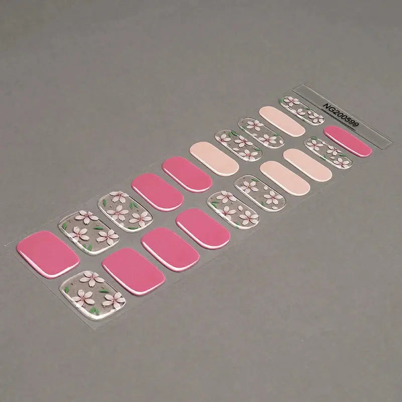 Transparent Gel Nail Stickers Wholesale Floral Gel Nail Strips Custom HUIZI