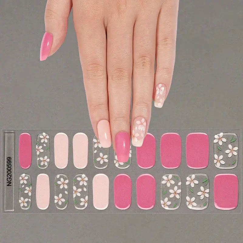 Transparent Gel Nail Stickers Wholesale Floral Gel Nail Strips Custom HUIZI