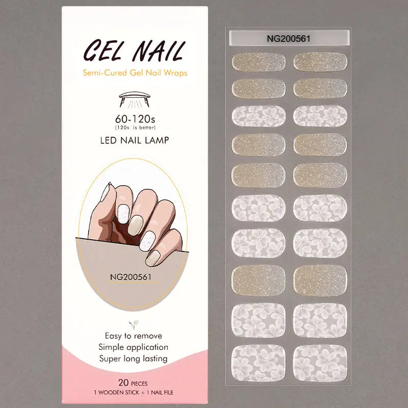 White Flower Semi-Cured Gel Nail Stickers Wholesale Nail Wraps HUIZI