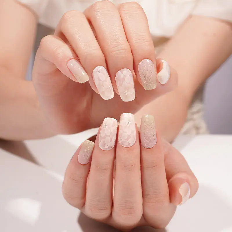 White Flower Semi-Cured Gel Nail Stickers Wholesale Nail Wraps HUIZI
