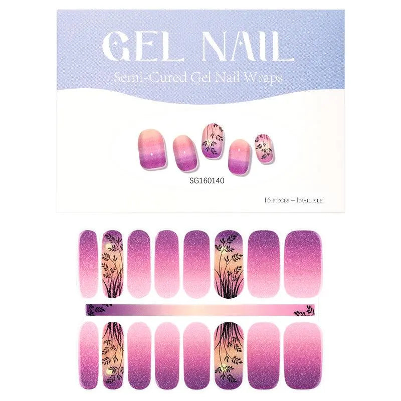 Wholesale 16 Strips Semi Cured Gel Wrap Custom Holographic Glitter Nails HUIZI