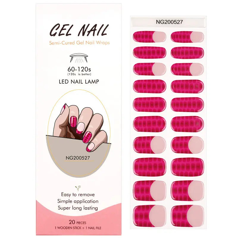 Wholesale Alligator Texture Semi Cured Gel Nail Stickers Custom French Nail Strips HUIZI