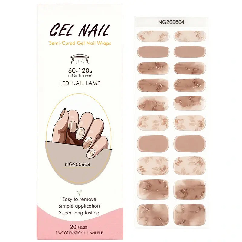 Wholesale Autumn Gel Nail Strips Trendy Leaf & Marble Designs Custom Gel Wraps HUIZI