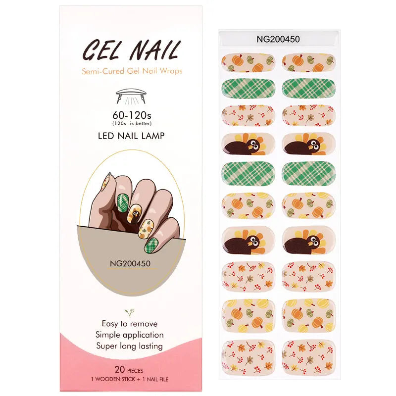 Wholesale Autumn Pumpkin Turkey Gel Nail Strips Custom Thanksgiving Nail Art Designs HUIZI