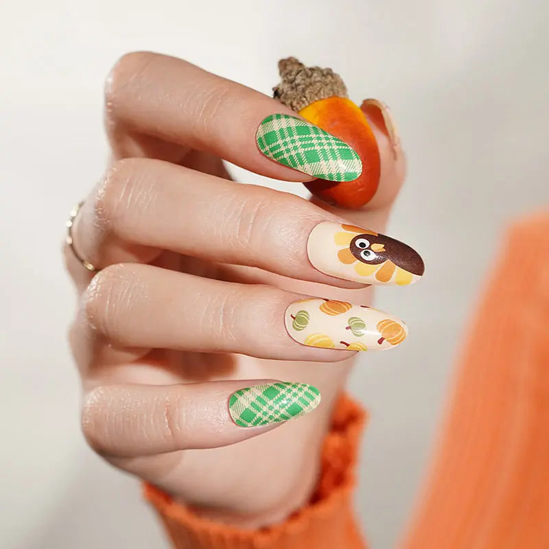 Wholesale Autumn Pumpkin Turkey Gel Nail Strips Custom Thanksgiving Nail Art Designs HUIZI