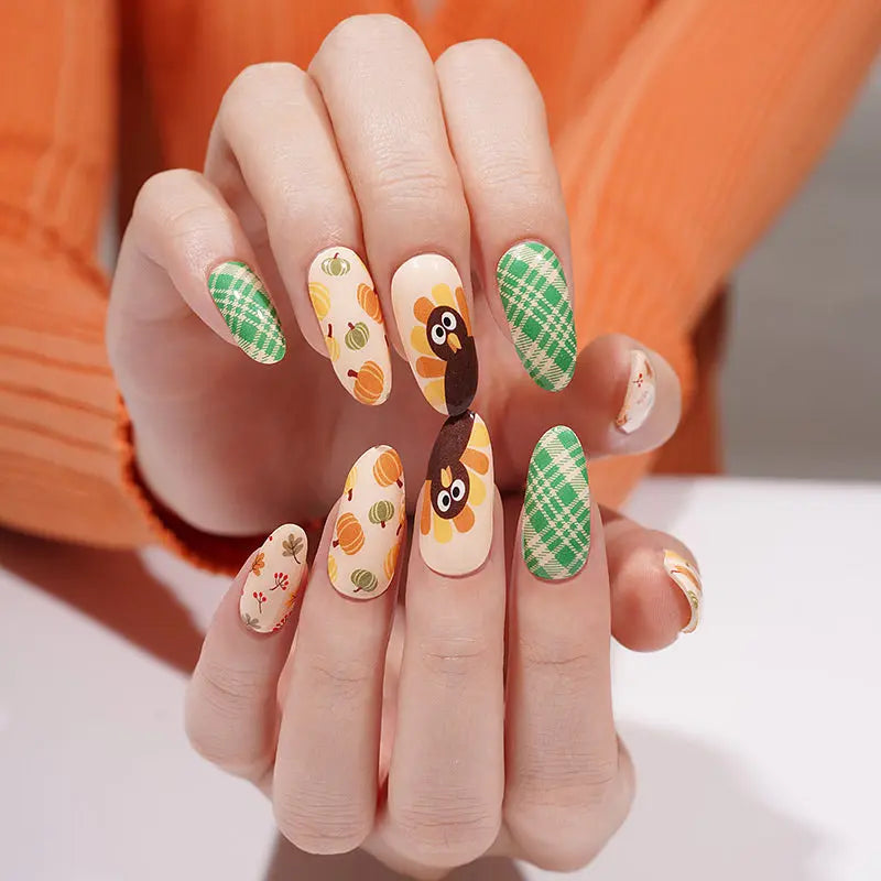 Wholesale Autumn Pumpkin Turkey Gel Nail Strips Custom Thanksgiving Nail Art Designs HUIZI