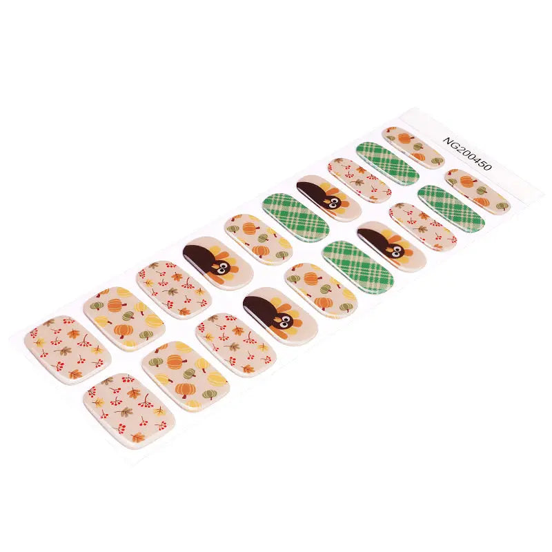 Wholesale Autumn Pumpkin Turkey Gel Nail Strips Custom Thanksgiving Nail Art Designs HUIZI