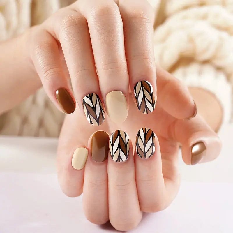 Wholesale Autumn Shades Gel Nail Strips Custom Wheat Nail Art Design HUIZI