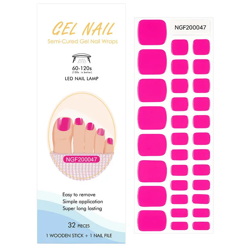 Wholesale Barbie Pink Gel Toe Nail Strips Custom Solid Gel Toe Nail Wraps HUIZI