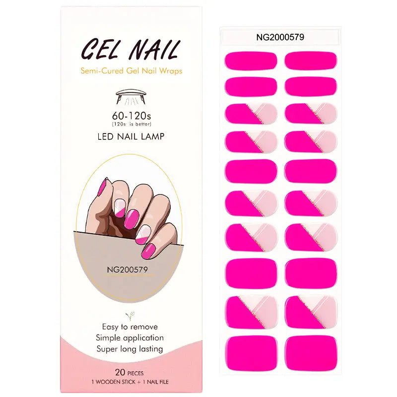 Wholesale Barbie Pink Geometric Gel Nail Strips – Custom Design & Private Label Available HUIZI