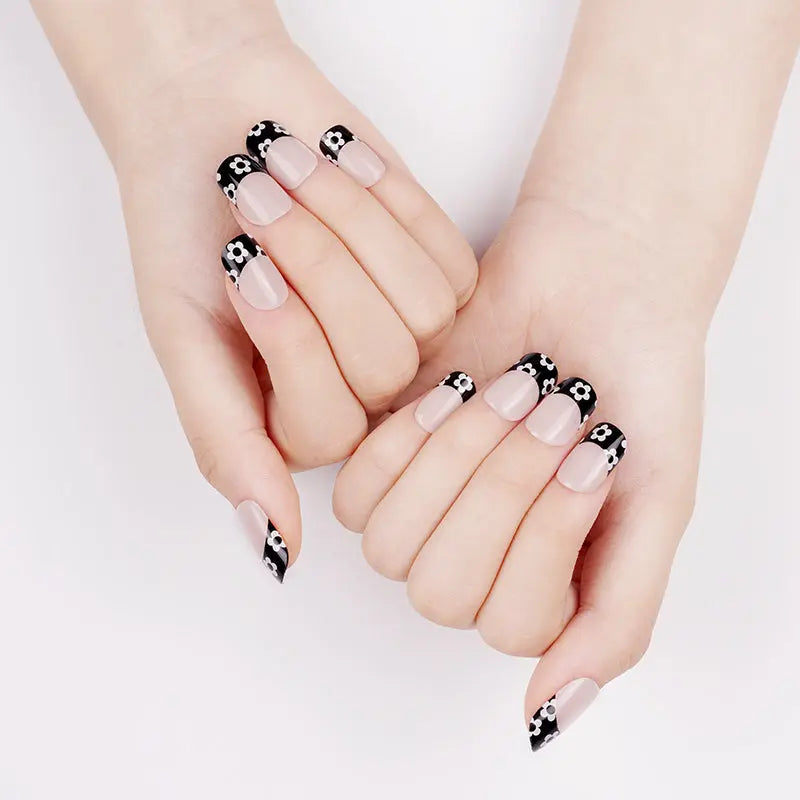 Wholesale Black And White Flower Gel Nail Strips HUIZI