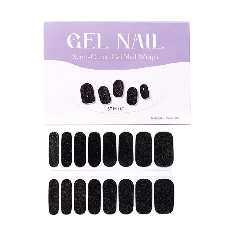 Wholesale Black Glitter Gel Nail Stickers Custom Nail Designs HUIZI