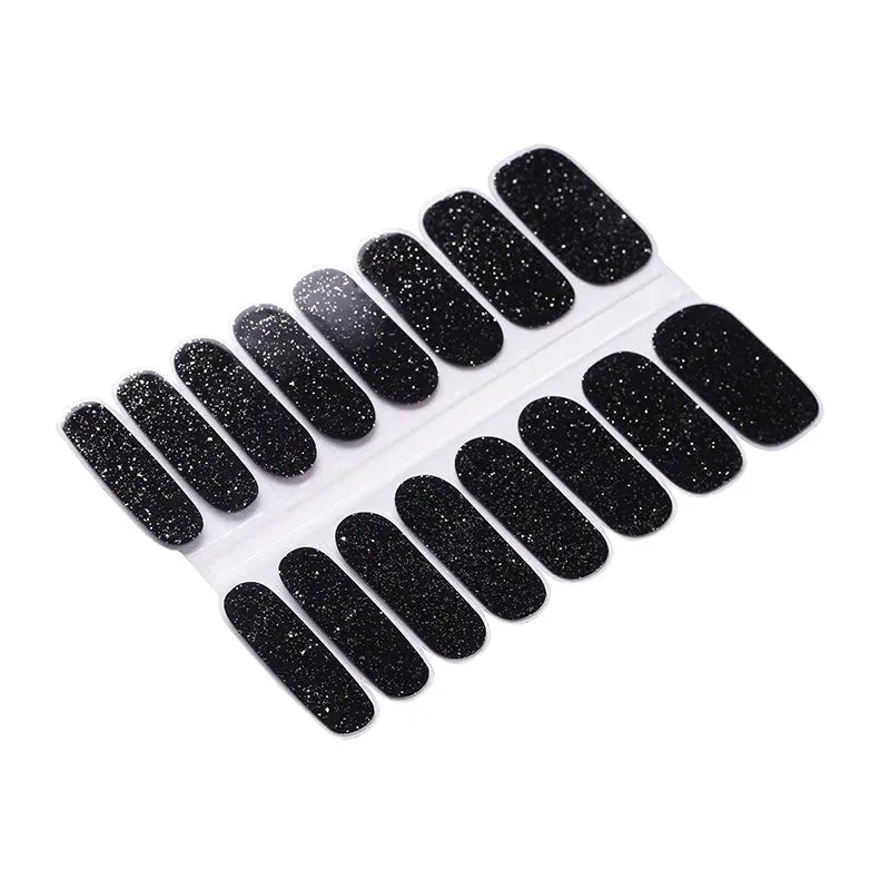 Wholesale Black Glitter Gel Nail Stickers Custom Nail Designs HUIZI