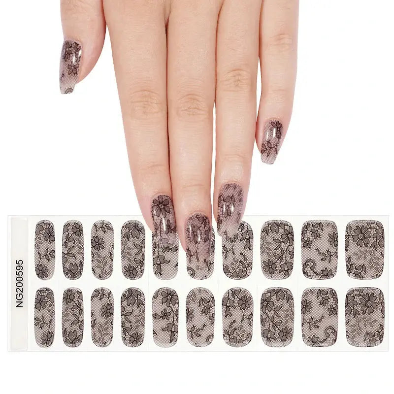 Wholesale Black Lace Gel Nail Stickers Custom Black Gel Nail Strips HUIZI
