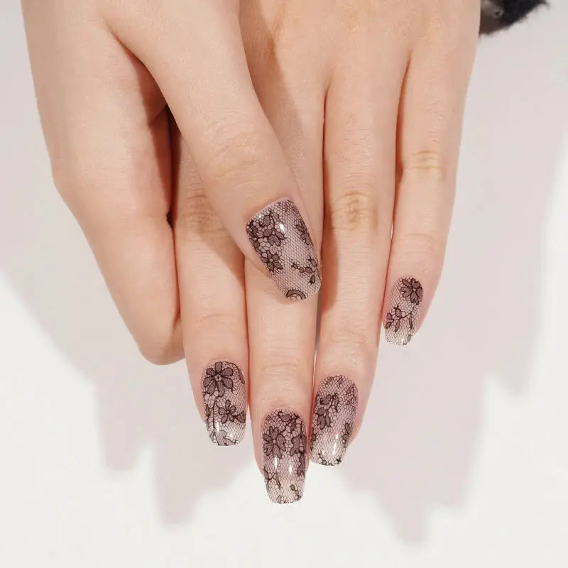 Wholesale Black Lace Gel Nail Stickers Custom Black Gel Nail Strips HUIZI