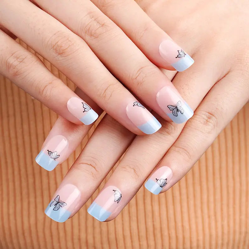 Wholesale Blue French Butterfly Gel Nail Stickers - Huizi