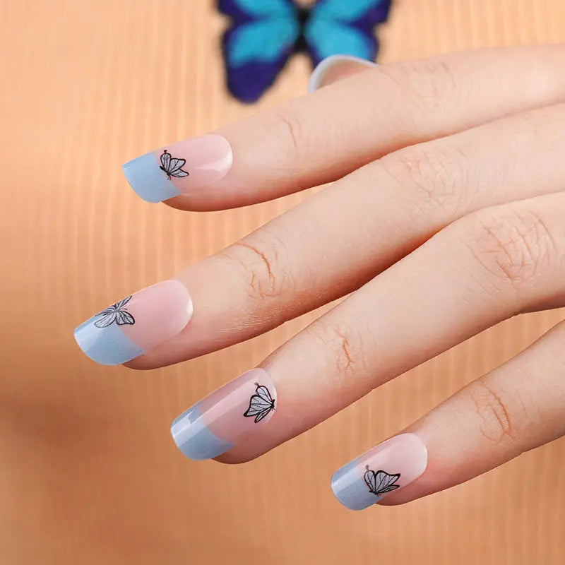 Wholesale Blue French Butterfly Gel Nail Stickers - Huizi HUIZI