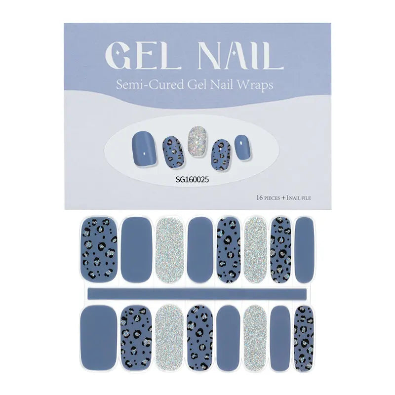 Wholesale Blue Leopard Sparkle Gel Nails - Huizi HUIZI