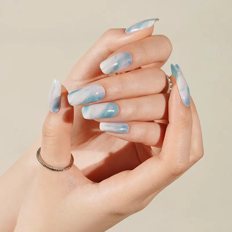 Wholesale Blue and White Marble Nail Stickers – Stylish Marble Effect Gel Wraps for Bulk Buyers HUIZI