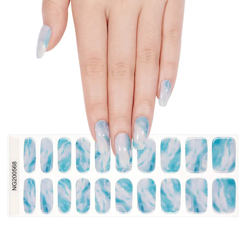 Wholesale Blue and White Marble Nail Stickers – Stylish Marble Effect Gel Wraps for Bulk Buyers HUIZI