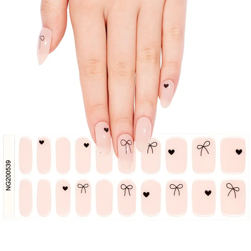 Wholesale Bow &amp; Heart&nbsp;Semi Cured Gel Nail Stickers Custom Cute Nail Strips HUIZI