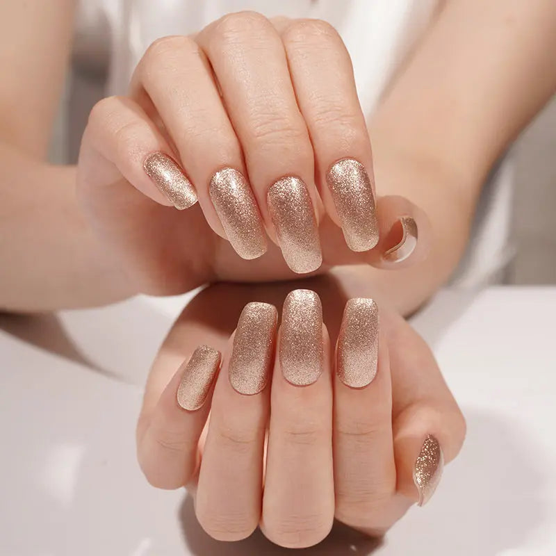 Wholesale Brown Chrome Glitter Gel Nail Strips – OEM & Private Label Customization Available HUIZI