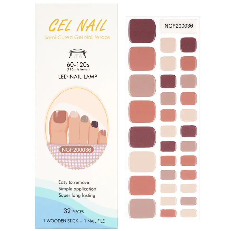 Wholesale Brown Gel Toe Nail Strips Custom Solid Gel Toe Nail Wraps HUIZI