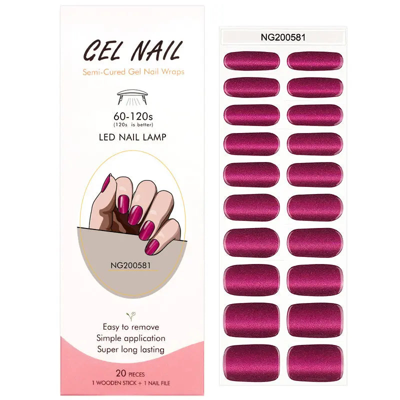 Wholesale Burgundy Cat Eye Glitter Gel Nail Strips – OEM & Custom Branding Available HUIZI