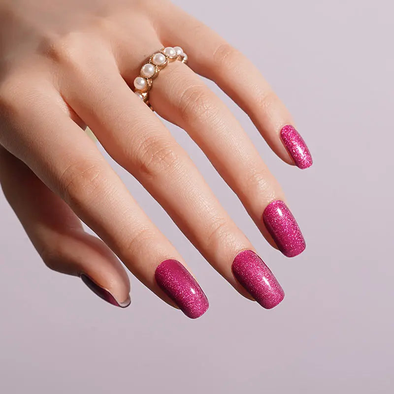 Wholesale Burgundy Cat Eye Glitter Gel Nail Strips – OEM & Custom Branding Available HUIZI