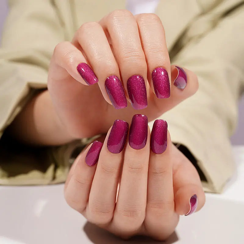 Wholesale Burgundy Cat Eye Glitter Gel Nail Strips – OEM & Custom Branding Available HUIZI