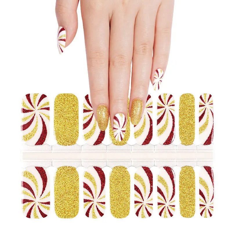 Wholesale Christmas Nail Stickers Red and Gold Glitter Nail Wraps HUIZI