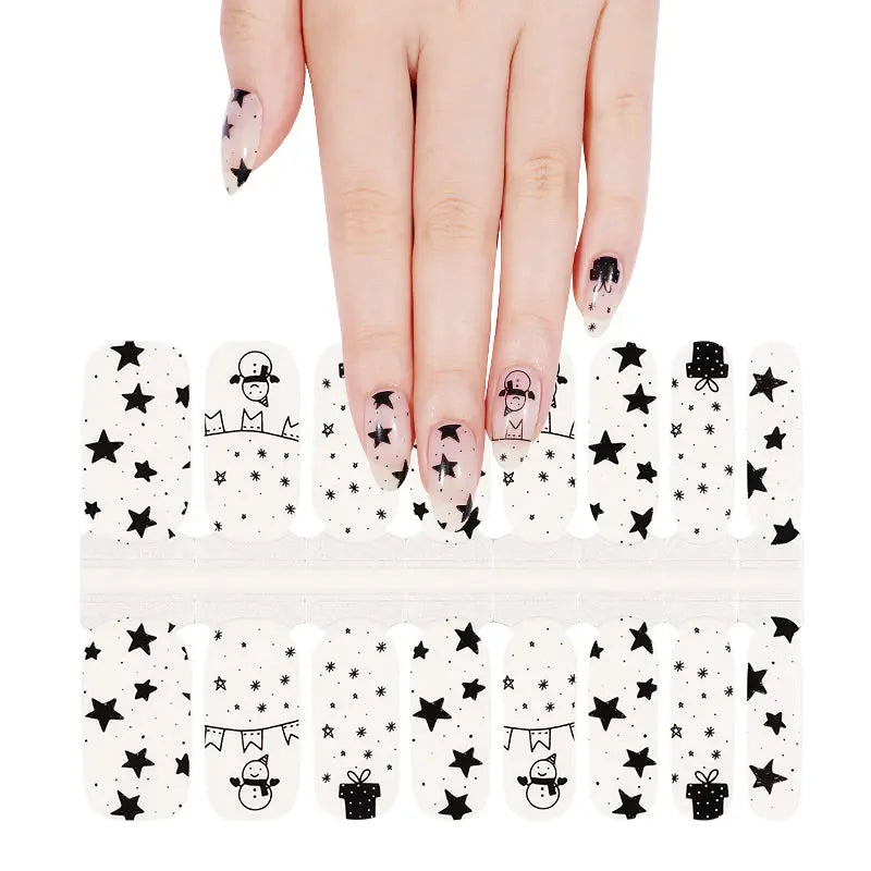 Wholesale Christmas Nail Stickers Snowflake Black and White Nail Wraps HUIZI