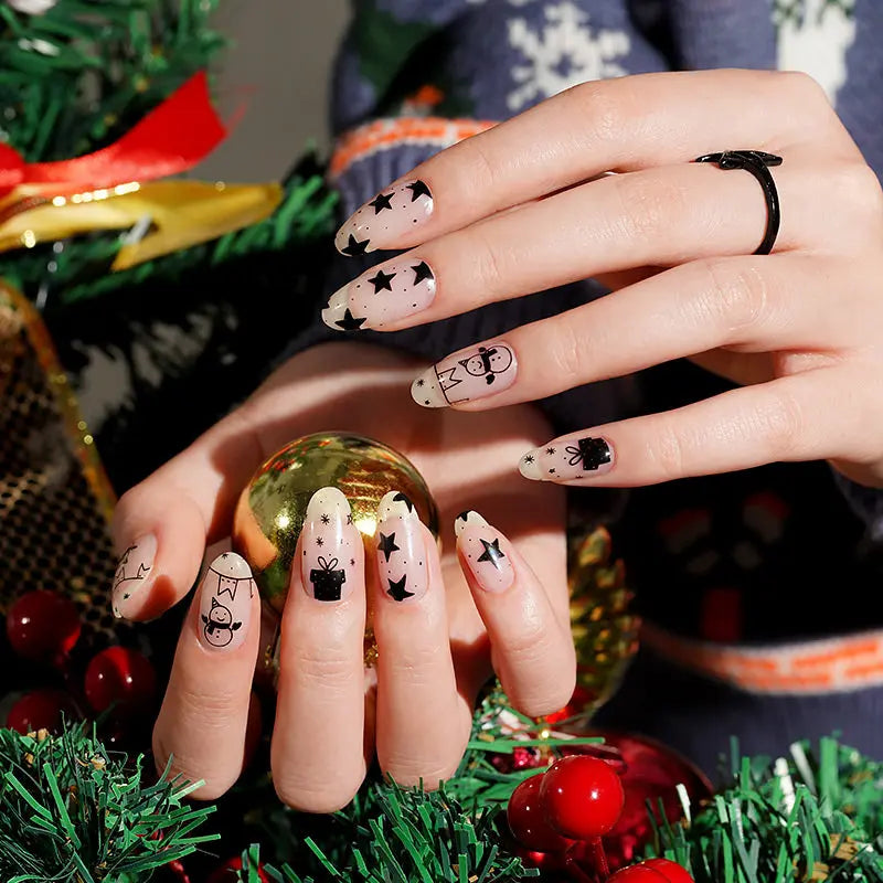 Wholesale Christmas Nail Stickers Snowflake Black and White Nail Wraps HUIZI